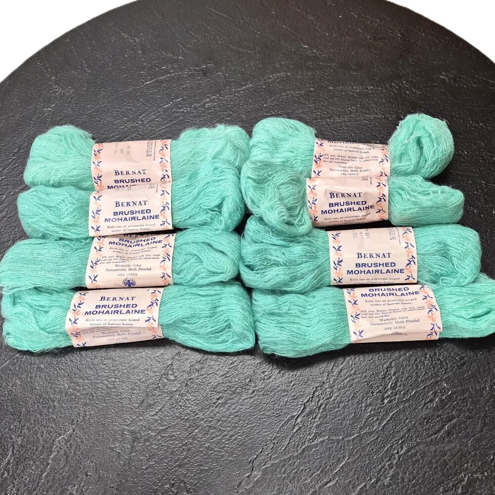 VTG Bernat Brushed Mohairlaine Yarn – Jade NOS – 8 Skeins – 1 oz – Mohair Wool